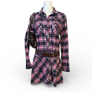 Plaid Shirt Dress with Belt